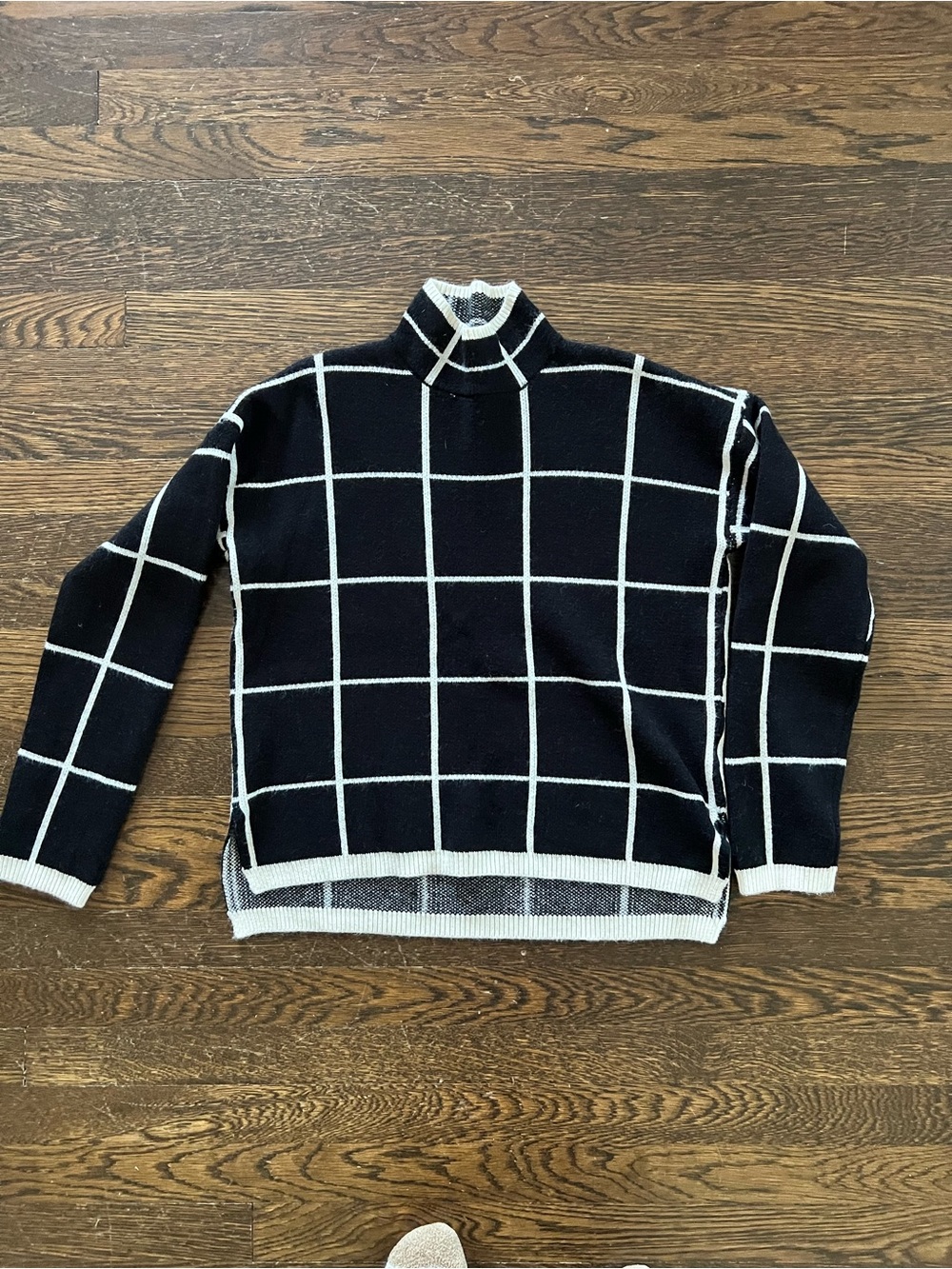 Windowpane Mock Neck Sweater - Black & White